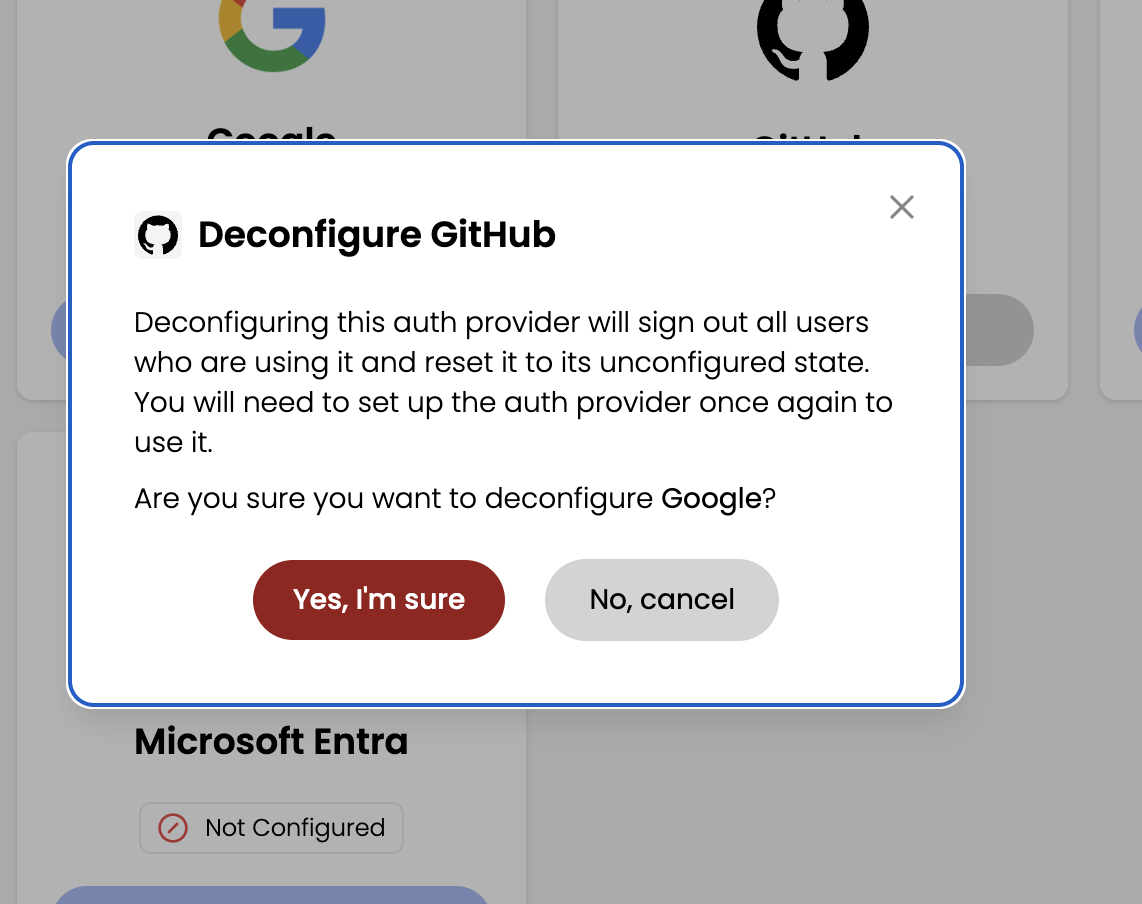 screenshot of deconfigure authprovider confirmation